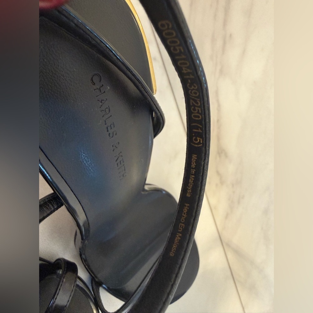 Charles & Keith Black Ankle Strap Heels with Gold Heel Minimalist Chic Size 39 - Picture 9 of 13
